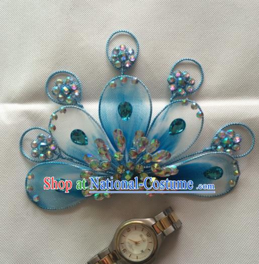 Asian Chinese Beijing Opera Actress Hair Accessories Blue Hair Clip Ancient Princess Hairpins for Women