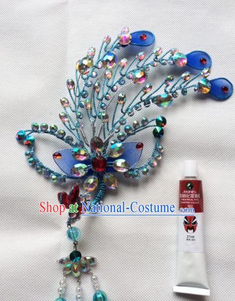 Asian Chinese Beijing Opera Actress Hair Accessories Hair Clip Ancient Princess Blue Hairpins for Women