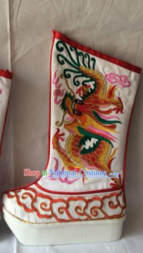 Asian Chinese Beijing Opera Takefu Embroidered Red Dragon Boots Ancient Emperor Shoes for Men