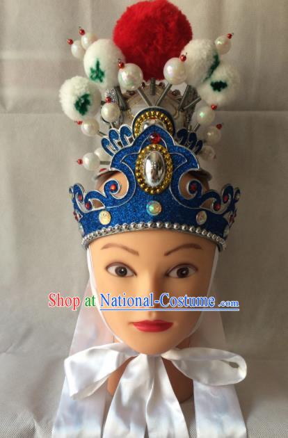 Asian Chinese Beijing Opera Niche Headwear Ancient Prince Blue Hat for Men