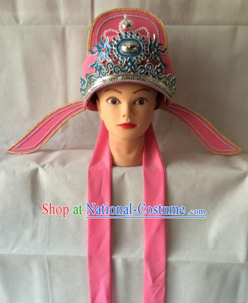 Asian Chinese Beijing Opera Niche Headwear Ancient Gifted Scholar Pink Hat for Men