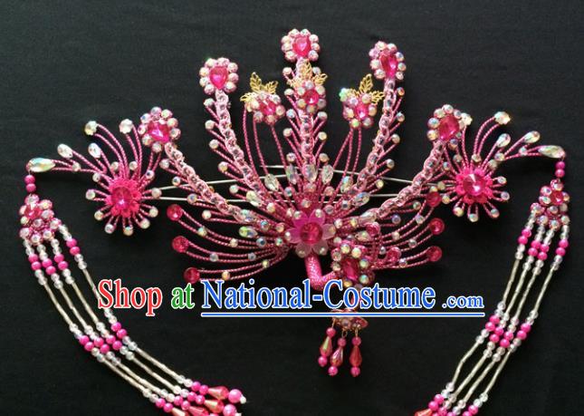 Asian Chinese Beijing Opera Hair Accessories Ancient Queen Pink Phoenix Hairpins for Women