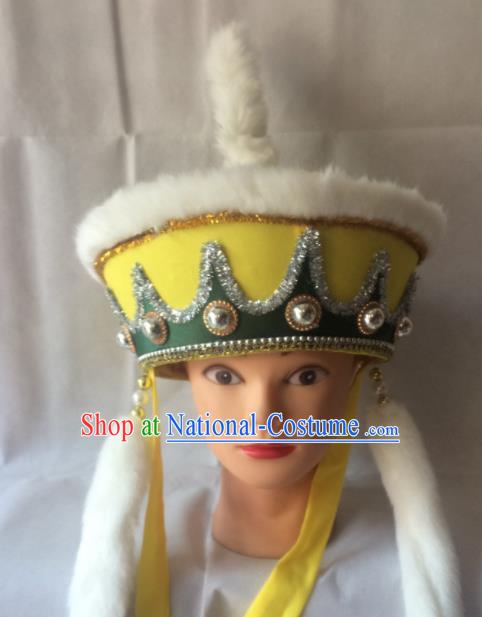 Asian Chinese Traditional Beijing Opera Headwear Ancient Soldier Yellow Hat for Men