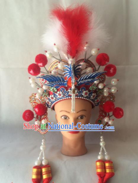 Asian Chinese Beijing Opera Hair Accessories Ancient General Red Helmet Hat for Women