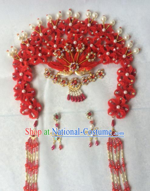 Asian Chinese Beijing Opera Hair Accessories Ancient Princess Red Hairpins for Women