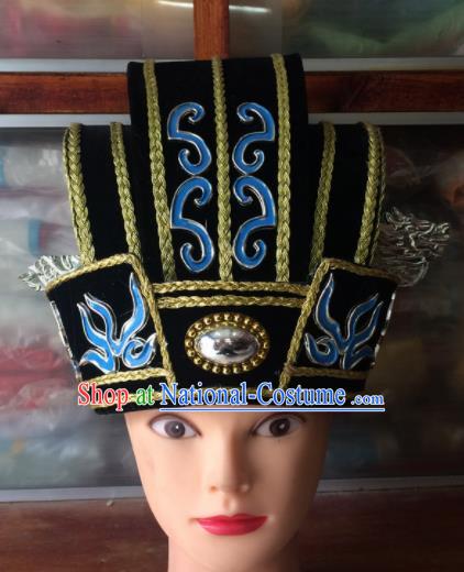 Asian Chinese Traditional Beijing Opera Headwear Ancient Minister Black Hat for Men