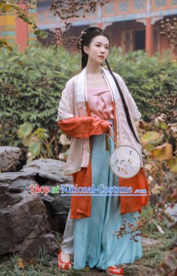 Traditional Chinese Ancient Song Dynasty Female Historical Costume Blouse and Pants Complete Set