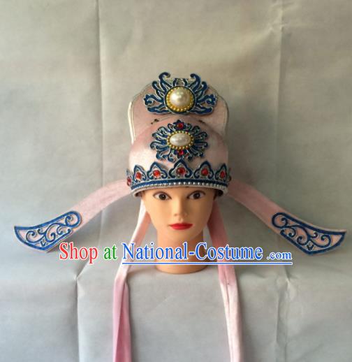 Asian Chinese Traditional Beijing Opera Niche Headwear Ancient Nobility Childe Pink Hat for Men