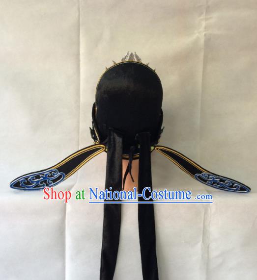 Asian Chinese Traditional Beijing Opera Niche Headwear Ancient Nobility Childe Black Hat for Men