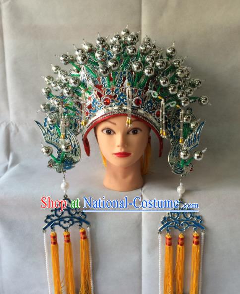 Asian Chinese Beijing Opera Hair Accessories Ancient Imperial Concubine Green Phoenix Coronet Hat for Women