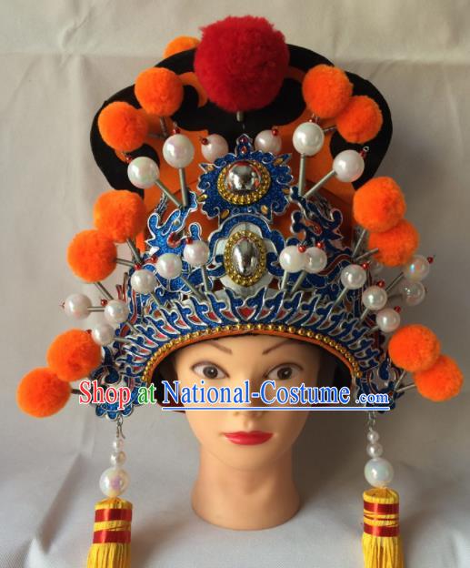 Asian Chinese Traditional Beijing Opera Takefu Headwear Ancient Royal Highness Helmet Hat for Men