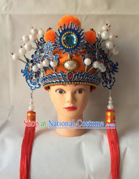 Asian Chinese Traditional Beijing Opera Takefu Headwear Ancient Court Eunch Helmet Hat for Men