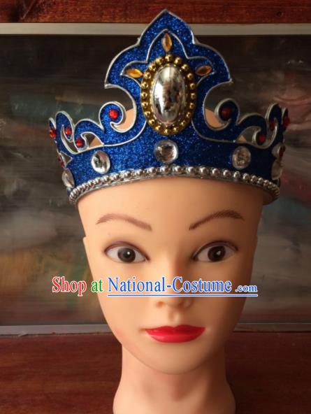 Asian Chinese Traditional Beijing Opera Takefu Headwear Ancient Prince Blue Head Crown for Men