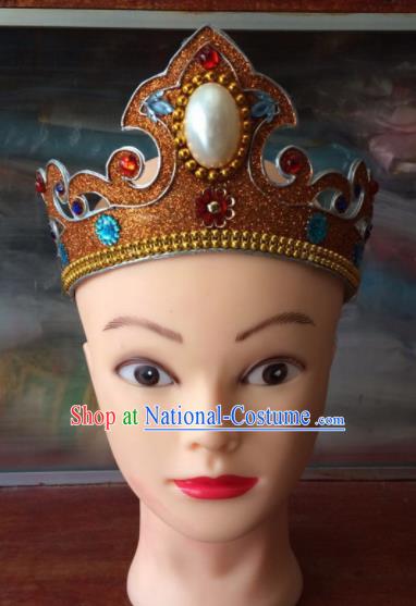 Asian Chinese Traditional Beijing Opera Takefu Headwear Ancient Prince Golden Head Crown for Men