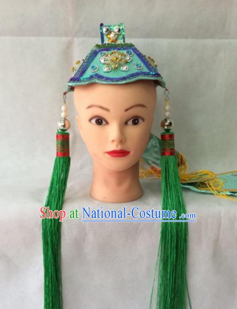 Asian Chinese Beijing Opera Hair Accessories Ancient Taoist Nun Green Headband for Women