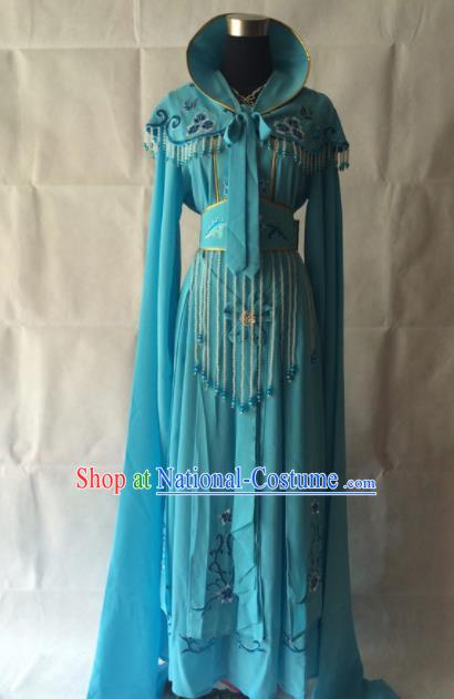 Traditional Chinese Beijing Opera Diva Costume Ancient Peri Blue Dress for Women