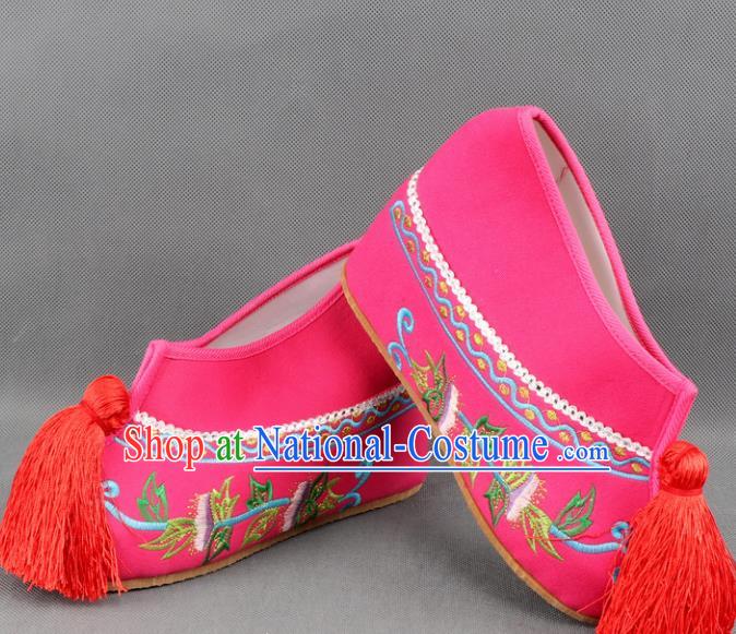 Asian Chinese Beijing Opera Princess Rosy Embroidered Shoes Ancient Hanfu Shoes for Women