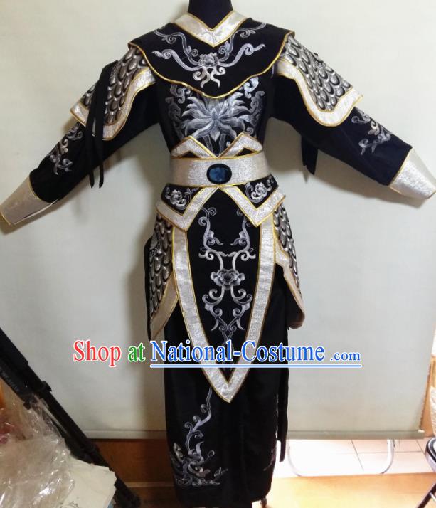 Traditional Chinese Beijing Opera Blues Costume Ancient Warrior Black Clothing for Women