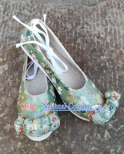 Asian Chinese Traditional Shoes Ancient Song Dynasty Princess Green Shoes Hanfu Shoes for Women