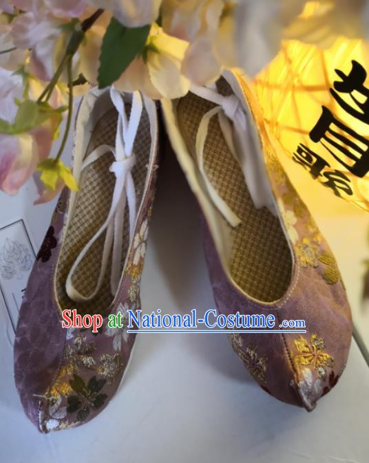 Asian Chinese Traditional Shoes Ancient Song Dynasty Purple Brocade Shoes Hanfu Shoes for Women