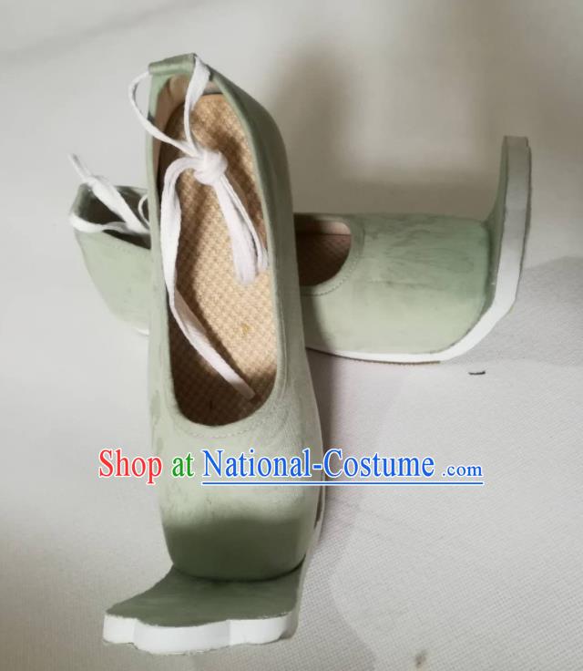 Asian Chinese Traditional Shoes Ancient Han Dynasty Princess Green Shoes Hanfu Shoes for Women