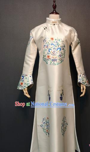 Traditional Chinese Ancient Drama Qing Dynasty Manchu Empress White Costume for Women