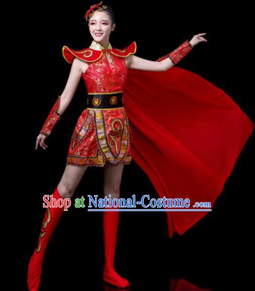 Traditional Chinese Folk Dance Costume Stage Performance Drum Dance Red Clothing for Women