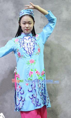 Asian Chinese Traditional Ethnic Costume Hui Nationality Dance Blue Dress for Women