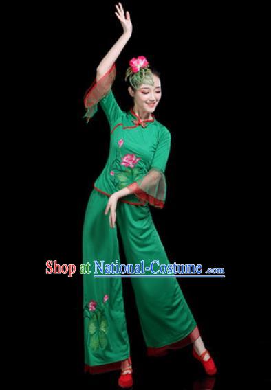 Chinese Traditional Yangko Dance Costume Folk Dance Fan Dance Green Clothing for Women