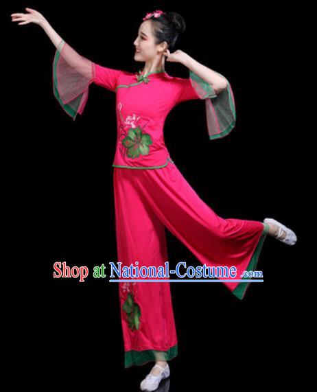 Chinese Traditional Yangko Dance Costume Folk Dance Fan Dance Rosy Clothing for Women