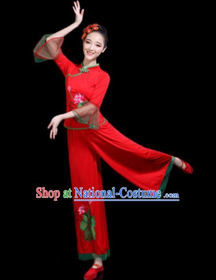 Chinese Traditional Yangko Dance Costume Folk Dance Fan Dance Red Clothing for Women