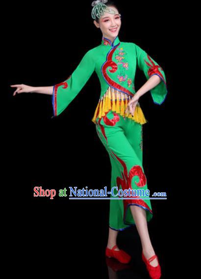 Chinese Traditional Folk Dance Yangko Dance Costume Fan Dance Green Clothing for Women