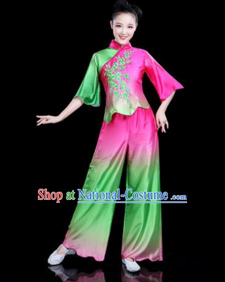 Chinese Traditional Folk Dance Yangko Dance Costume Fan Dance Rosy Clothing for Women