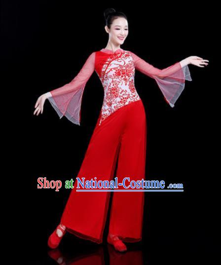 Chinese Traditional Folk Dance Yangko Dance Costume Fan Dance Red Clothing for Women