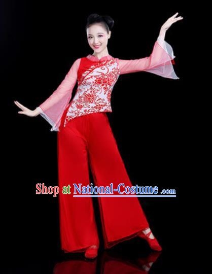 Chinese Traditional Folk Dance Yangko Dance Costume Fan Dance Red Clothing for Women