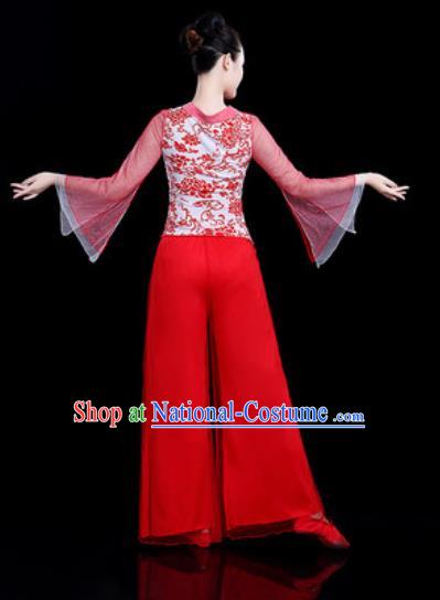 Chinese Traditional Folk Dance Yangko Dance Costume Fan Dance Red Clothing for Women