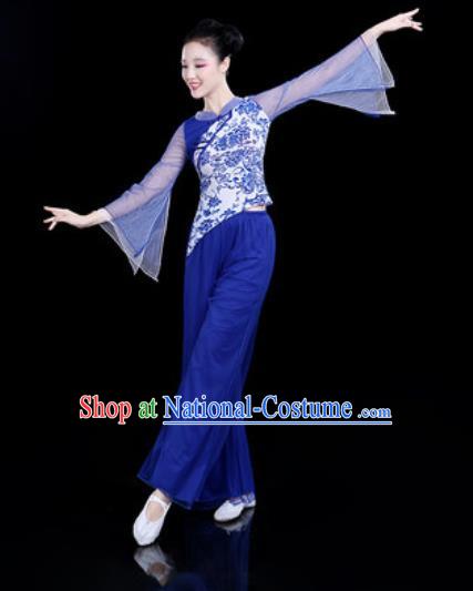 Chinese Traditional Folk Dance Yangko Dance Costume Fan Dance Royalblue Clothing for Women