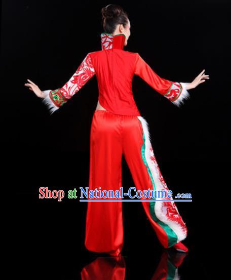 Chinese Traditional Folk Dance Yangko Dance Winter Costume Fan Dance Red Clothing for Women