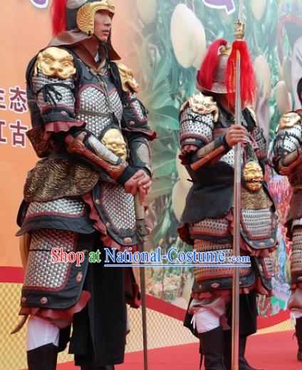 Chinese Ancient Drama Han Dynasty General Body Armor and Helmet Complete Set