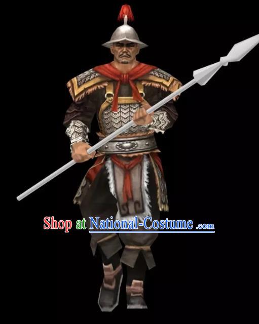 Chinese Ancient Drama Yuan Dynasty Warrior General Body Armor and Helmet Complete Set