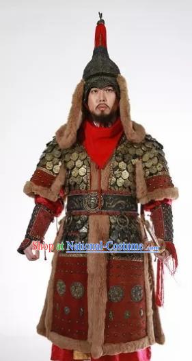 Chinese Ancient Drama Three Kingdoms Period Warrior General Body Armor and Helmet Complete Set