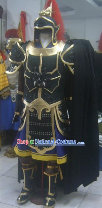 Chinese Han Dynasty Drama Warrior Costume Ancient General Body Armor and Helmet Complete Set