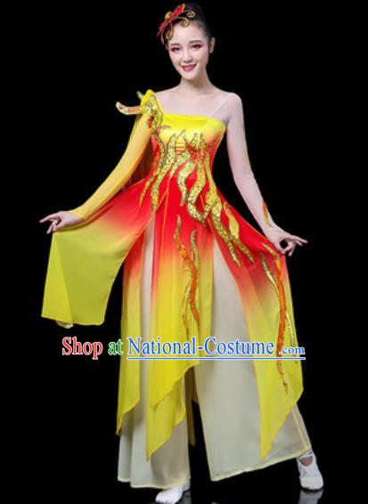 Traditional Chinese Classical Dance Costume Stage Performance Umbrella Dance Yellow Dress for Women