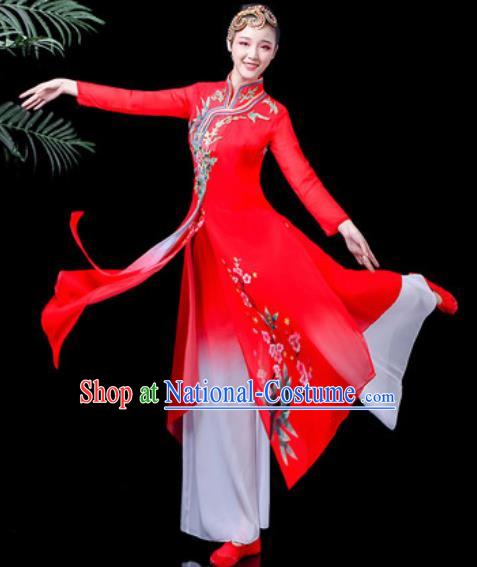 Traditional Chinese Classical Dance Costume Stage Performance Umbrella Dance Red Dress for Women