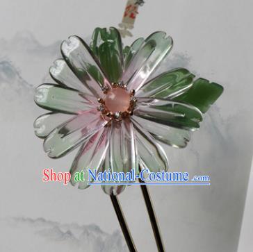 Chinese Ancient Palace Hair Accessories Traditional Classical Pink Bead Flower Hairpins for Women