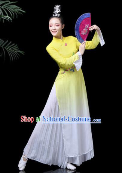 Traditional Chinese Classical Dance Costume Stage Performance Umbrella Dance Yellow Dress for Women