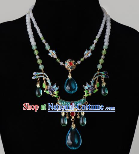 Chinese Ancient Qing Dynasty Palace Jewelry Accessories Traditional Classical Hanfu Blueing Necklace for Women