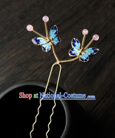 Chinese Ancient Palace Hair Accessories Traditional Classical Blueing Butterfly Hairpins for Women