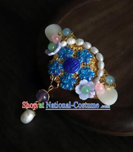 Chinese Ancient Palace Jewelry Accessories Traditional Classical Blueing Pearls Brooch for Women