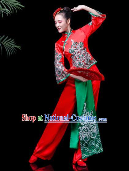 Traditional Chinese Stage Performance Costume Folk Dance Yangko Dance Red Clothing for Women